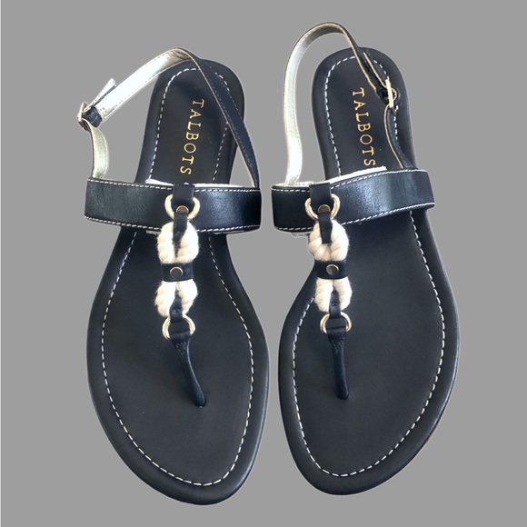 Talbots Navy Leather Flat Thong Sandals Size 8 - Picture 1 of 7